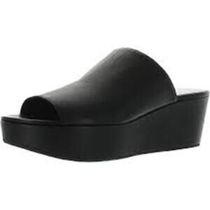 Stuart Weitzman Muletrain Wedge Sandals Leather Platform Wide Strap Black 9M